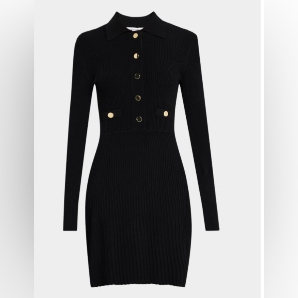 Veronica Beard Black Long Sleeve Dress with chic Gold Buttons